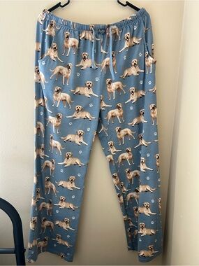 Comfies XL Yellow Lab Dog Pajama Pants Blue Drawstring Lounge Sleep